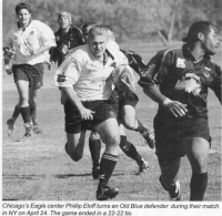 On the charge for the Chicago Lions in 2005. Rugby Magazine photo.