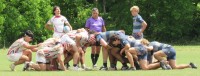Scrum time between Raptors in white and 901 in gray.