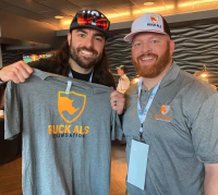 Still involved in rugby, Nate Ebner is a part owner of the New England Free Jacks and is here with Tripper Pover of Ruck ALS