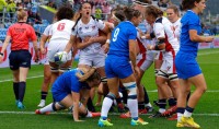 Taufoou celebrates her early try. Photo Rugby World Cup.