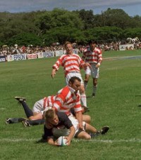 Mark Scharrenberg scores against Japan in 1999. Photo USA Rugby.