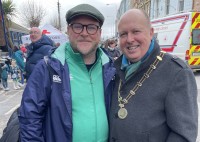 St. Augustine Head Coach Brendan Towell, left, with the Lord Mayor of Coby City.