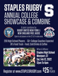 The Staples Rugby Showcase and Combine will be February 12 in Westport, Conn.