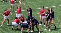 Takunda Rusike, in the headband, about to lift in the lineout for DC Old Glory Academy.