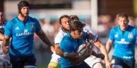 Mike Te'o makes a tackle against Italy in 2016. David Barpal photo.