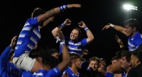 The final home game for Casares, Caramutti, and Montgomery (on shoulders). Stephen Oldfield photo.