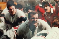 Tony Vegh, in white, in front, for Houston against Dallas in the 1980s.