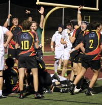Torrey Pines celebrates a try in the SoCal final. Alex Goff photo.