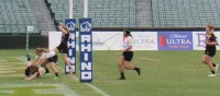 One of the tries of the day ... UNI scores on the chip-and-chase. Alex Goff photo.