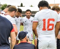 USA Falcons men huddle up.
