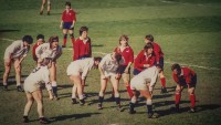 Tara Flanagan (the tall one) in the lineout for the USA against England in the 1991 RWC final.