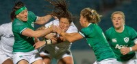Amy Talei Bonte gets smacked in the face. Ian Muir photo.