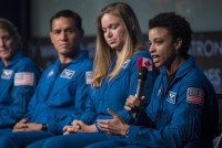 Jessica Watkins answers a question during a NASA live chat show. Photo NASA.