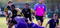 Wayne State in black, Holy Cross in purple. Photo courtesy NCR. 