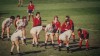 The USA WNT lineout in the 1991 Rugby World Cup final. Tam Breckenridge is the #1 jumper, 2nd in the line in red.