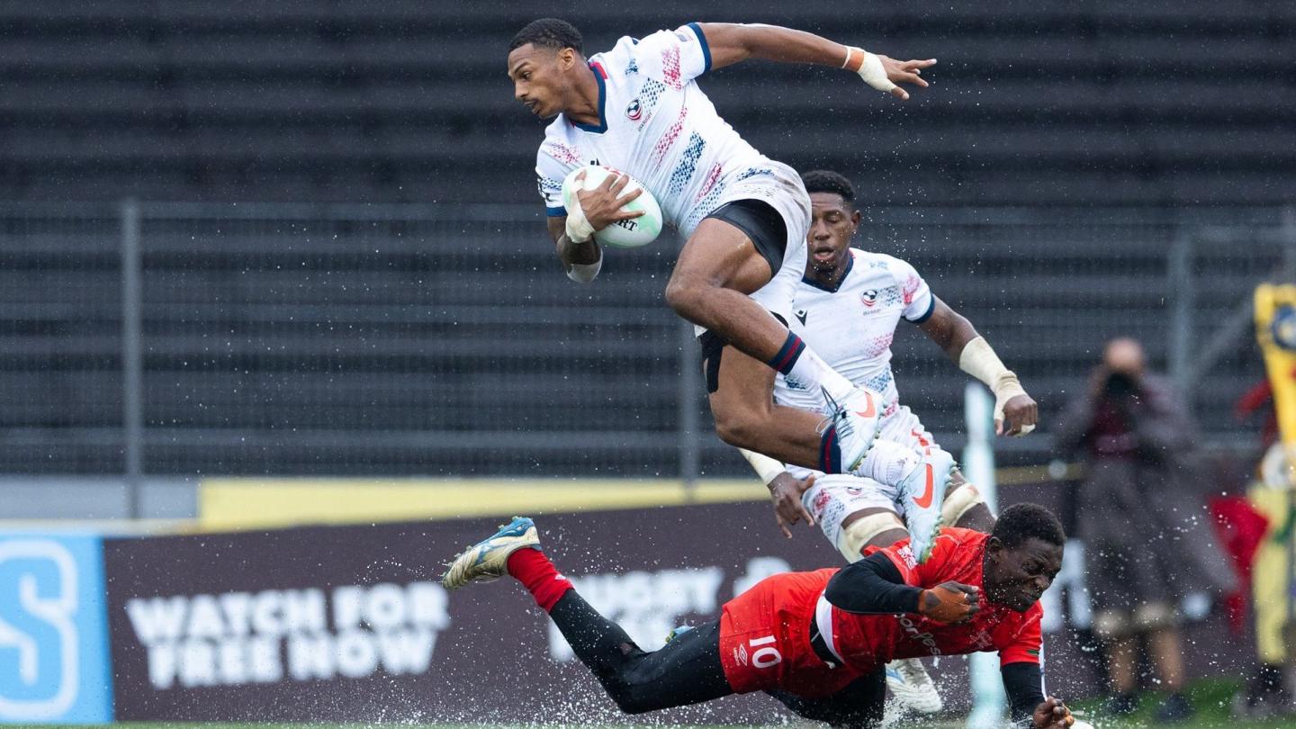 David Still flies out of a Kenya tackle. Photo Enzo Santos World Rugby.
