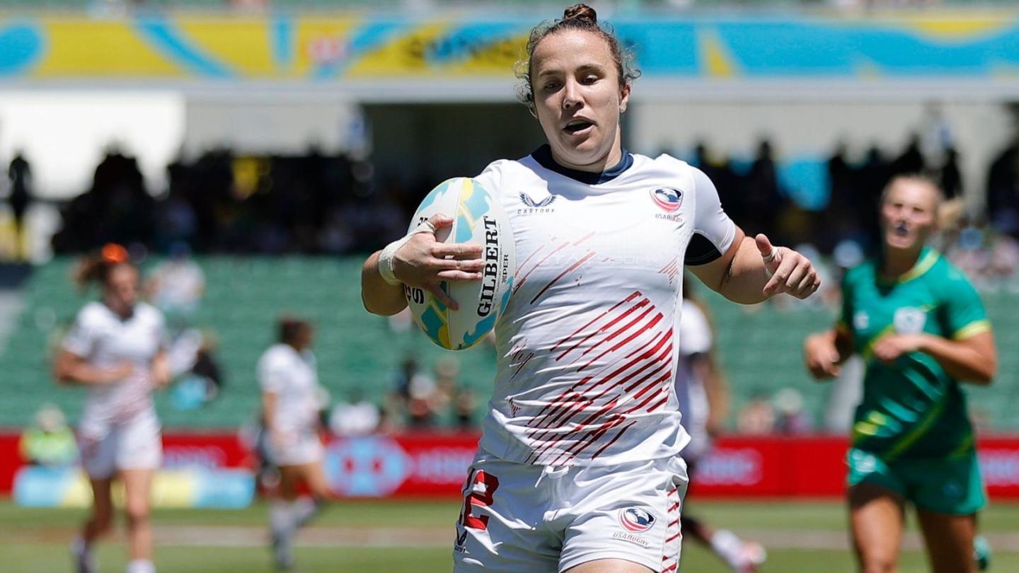Try time for Kristi Kirshe at the Perth 7s. Photo Mike Lee KLC fotos for World Rugby.