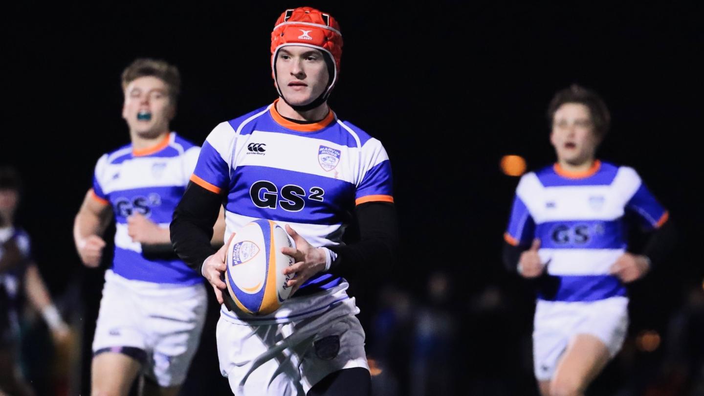 Aiden McLaughlin scored two tries for Marvin Ridge vs South Charlotte. Photo Meg Savarese.